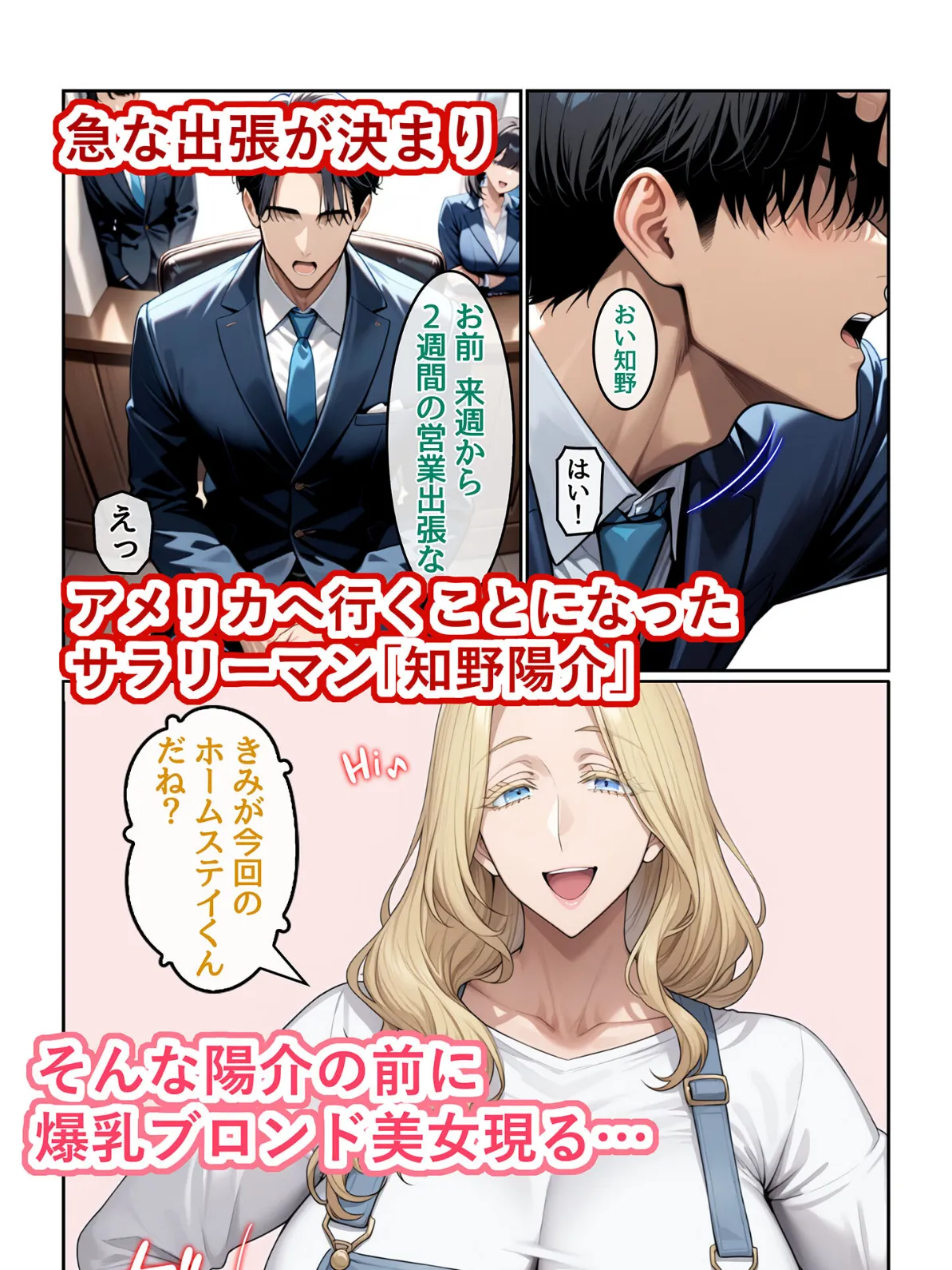 ホームステイ先の爆乳ブロンド美女に雌牛コスで誘惑されてイチャラブ種付け生活1 モザイク版 3ページ